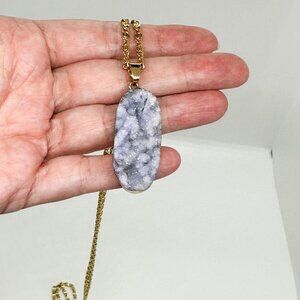 NWOT Long Boho Gold Blue Purple Druzy Crystal Boho Necklace